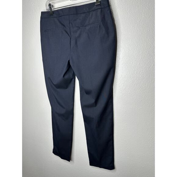 Zara Navy Blue Micro Tweed Straight Leg Cuffed Trouser Pant 6 - Picture 5 of 13